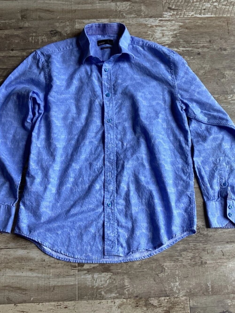 QUIETI Blue Pattern Button Down Long Sleeve Shirt Mens Medium